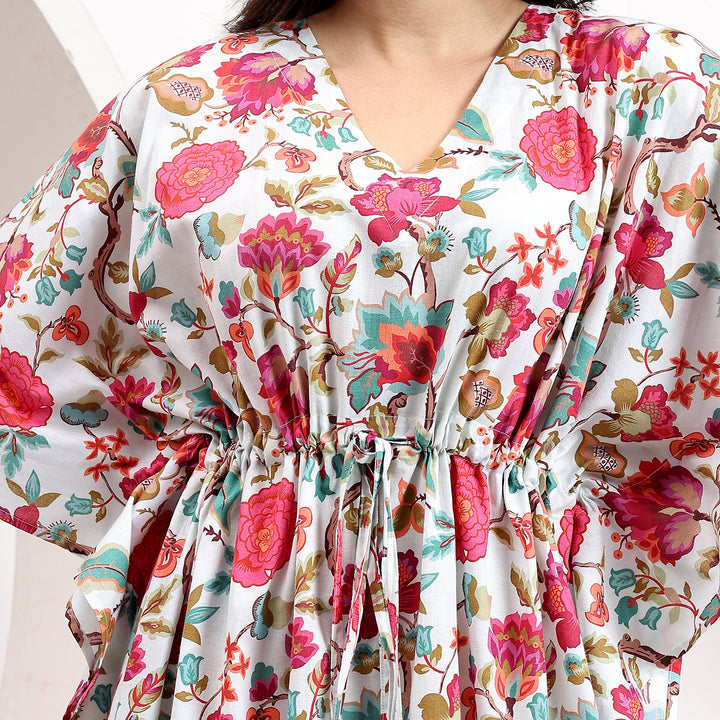 Modest cotton kaftan with Indian block design