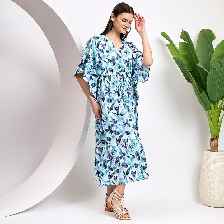 Women’s tropical kaftan – cotton block printed summer dress