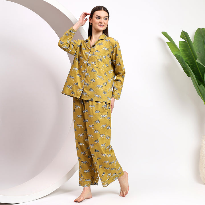 Leopard print matching cotton pajama set for women