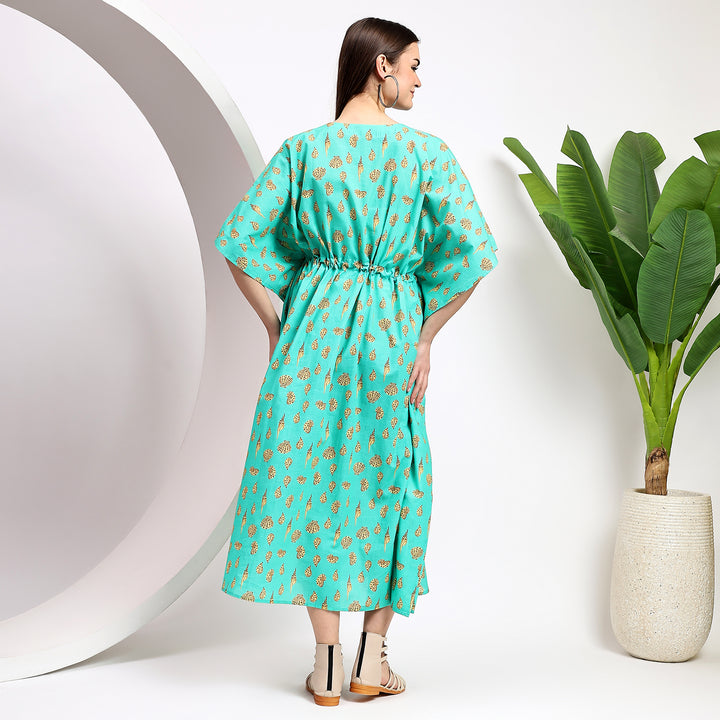 Vintage caftan dress – block printed cotton kaftan in Japanese style