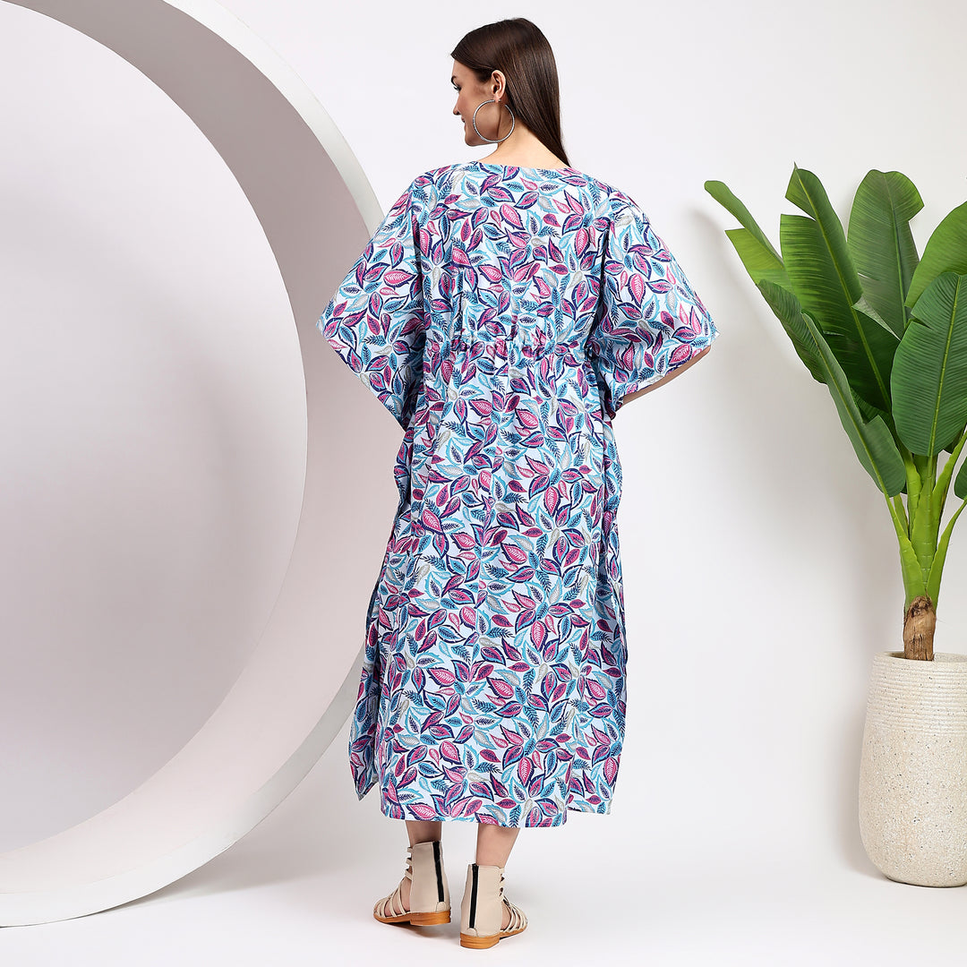 Cotton floral kaftan – handmade block printed caftan dress