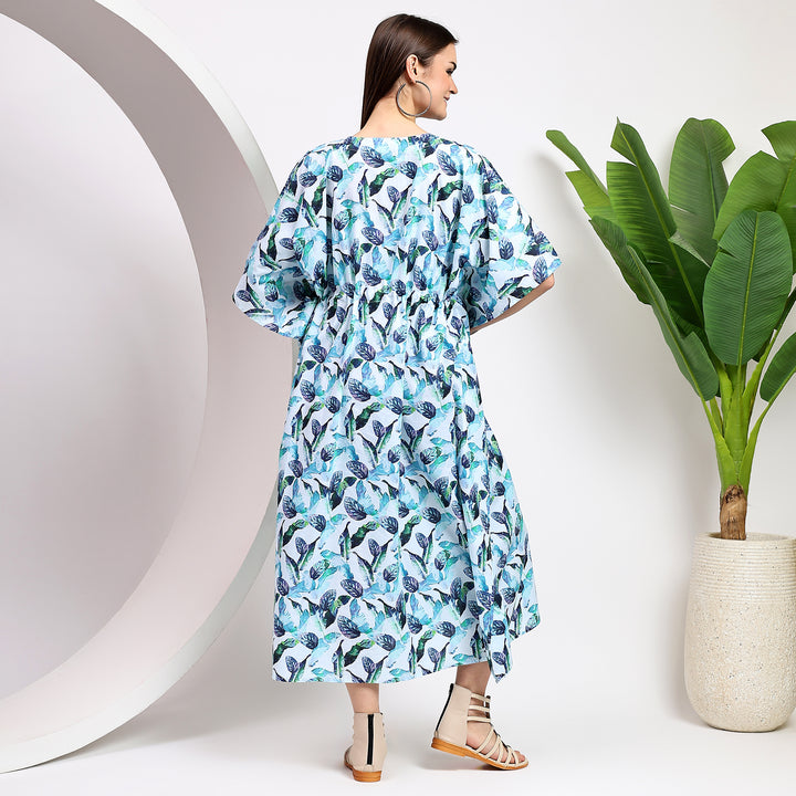 Boho tropical kaftan – block print cotton caftan for women