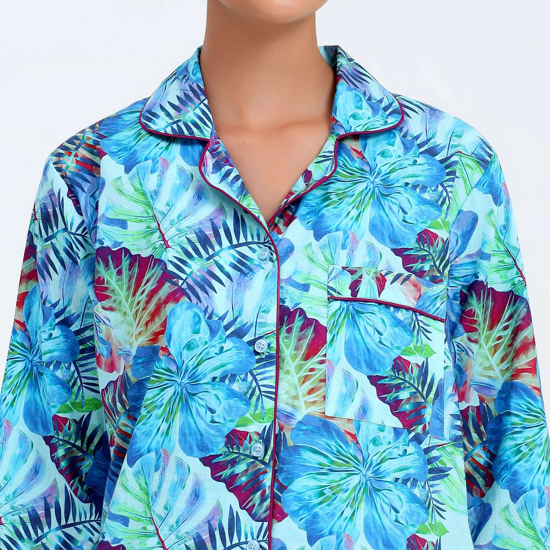 Floral leaf print women's pajama set cotton Indian breathable fabric