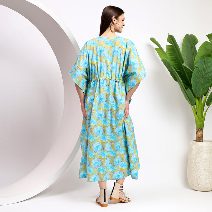 Block print floral kaftan – vintage cotton caftan for women