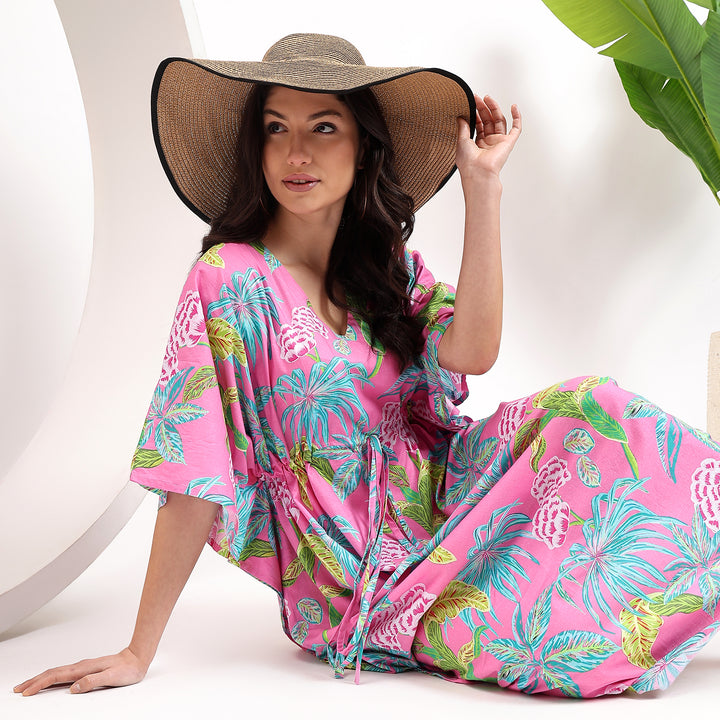 Floral block print kaftan dress – cotton Indian caftan for women