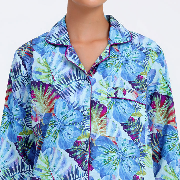 Customizable tropical print pajama set available XS to 4XL