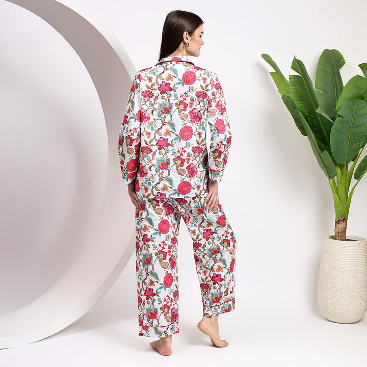 Soft cotton floral PJs – block print matching pajama set for women