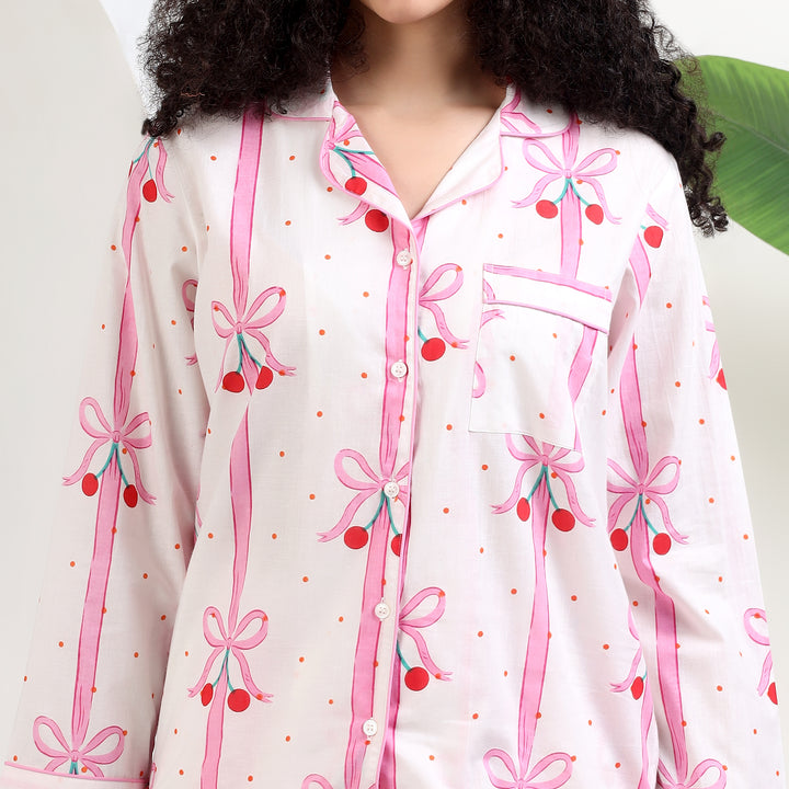 Women's Organic Cotton Holiday Pajamas – Festive Bow Print