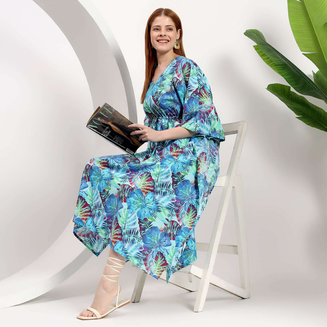 Plus size caftans wholesale – vibrant beach cover-up in soft cotton, perfect for boutiques and resort wear.