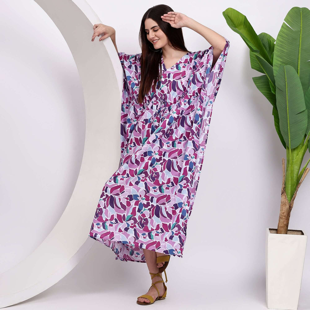 Plus size Indian cotton kaftan with block print