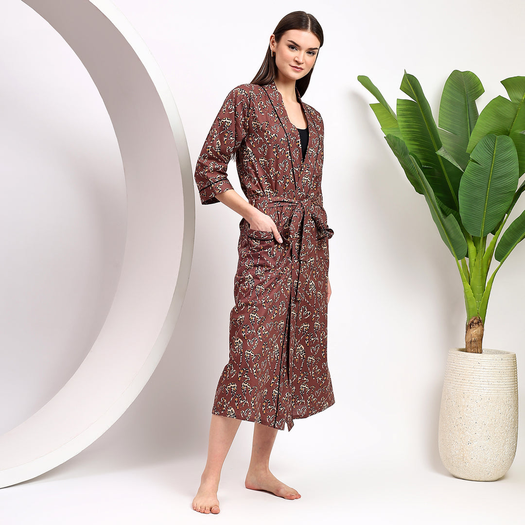 Lightweight cotton kimono – leopard animal print robe style