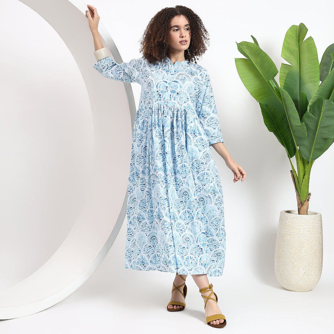 Comfortable Mid-Length dress in Pastel Blue with Stylish Features