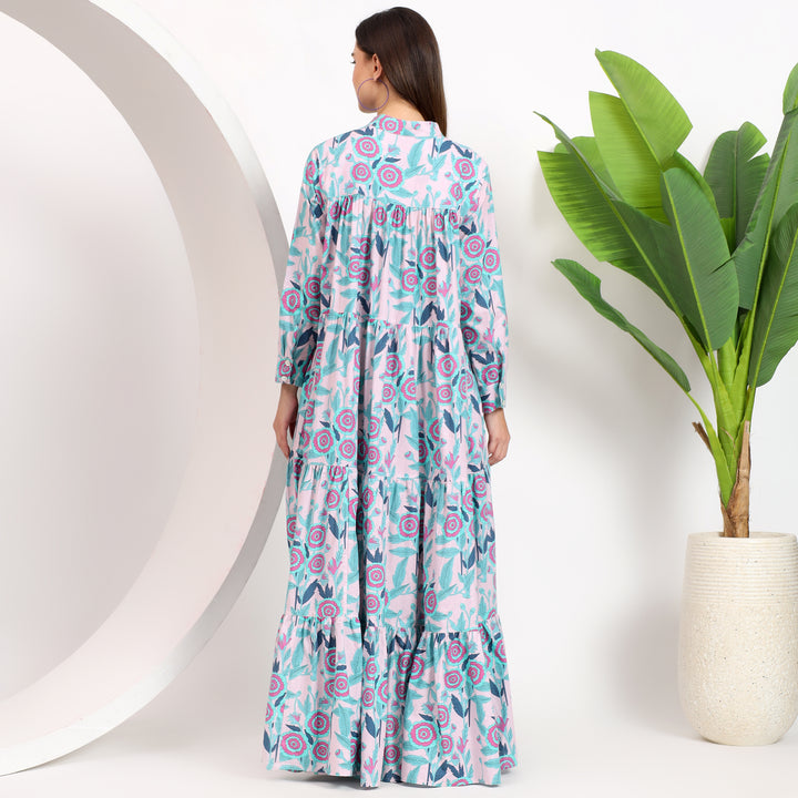 Back view of the floral print maxi dress