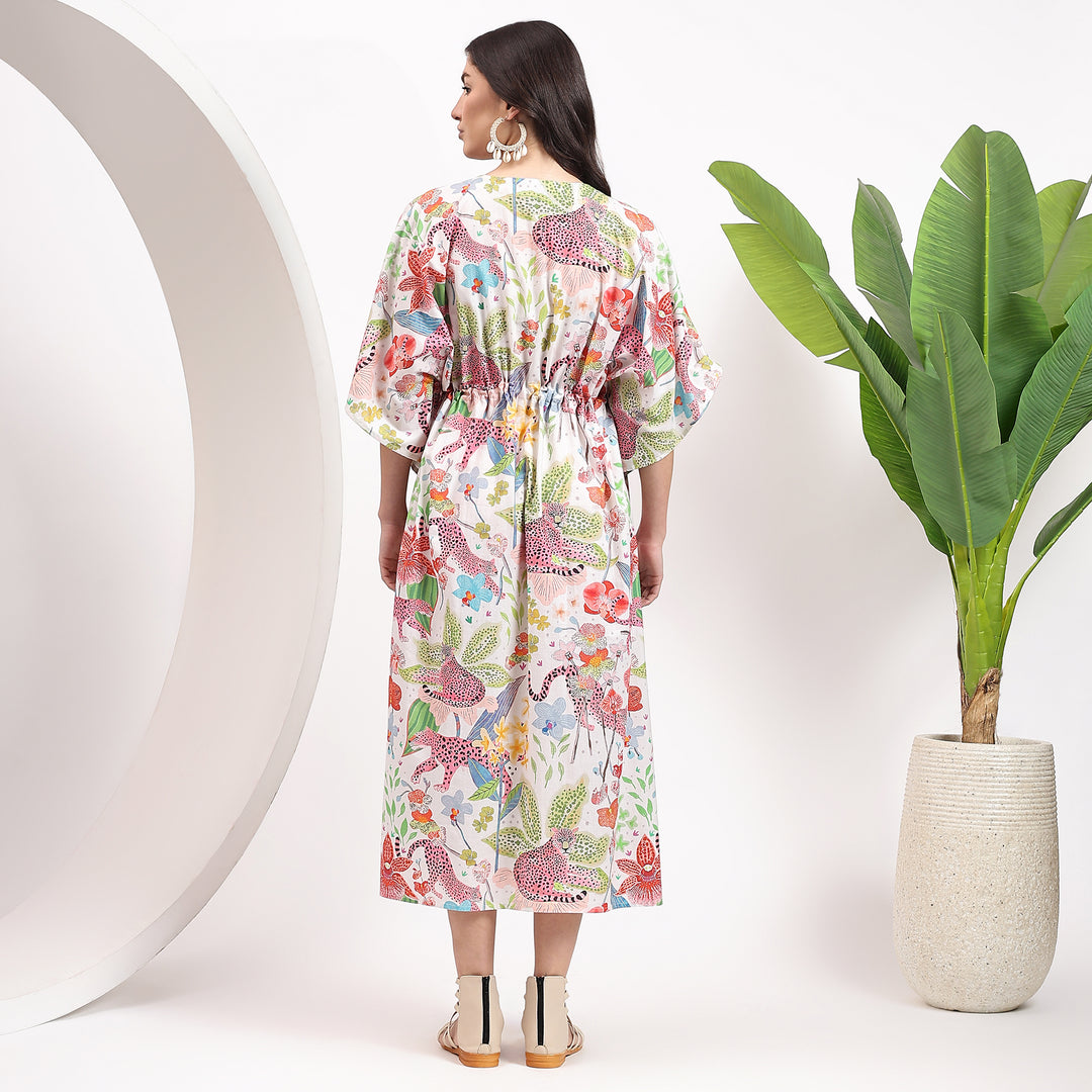 Indian block print animal print caftan dress