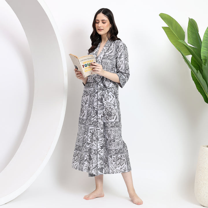 Cotton Kimono Night Dress with Bold Print, Comfortable for Relaxing Evenings