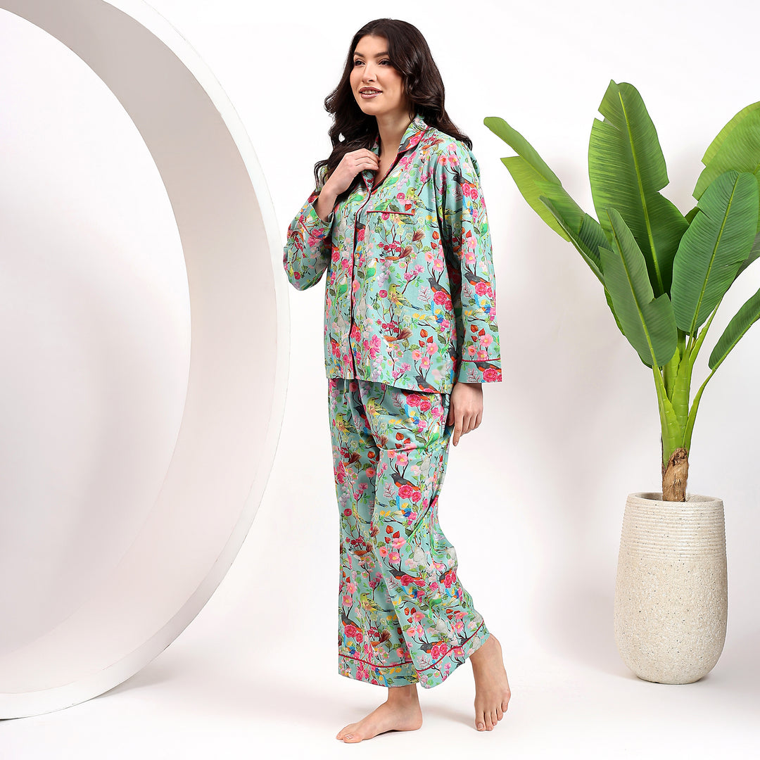 Handmade block print cotton pajamas – floral women’s PJ set