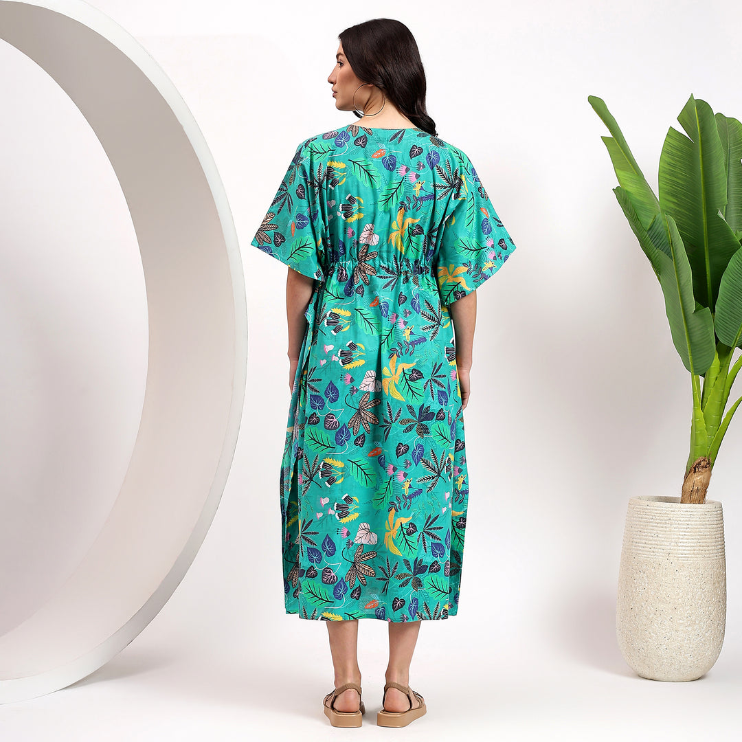 Indian cotton kaftan – tropical block print abaya dress
