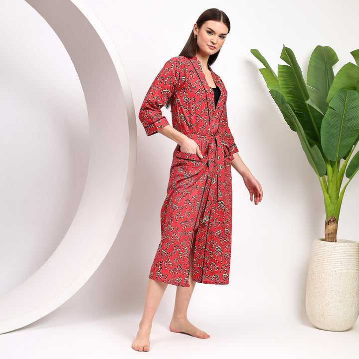 Women’s leopard print kimono – lightweight block print robe