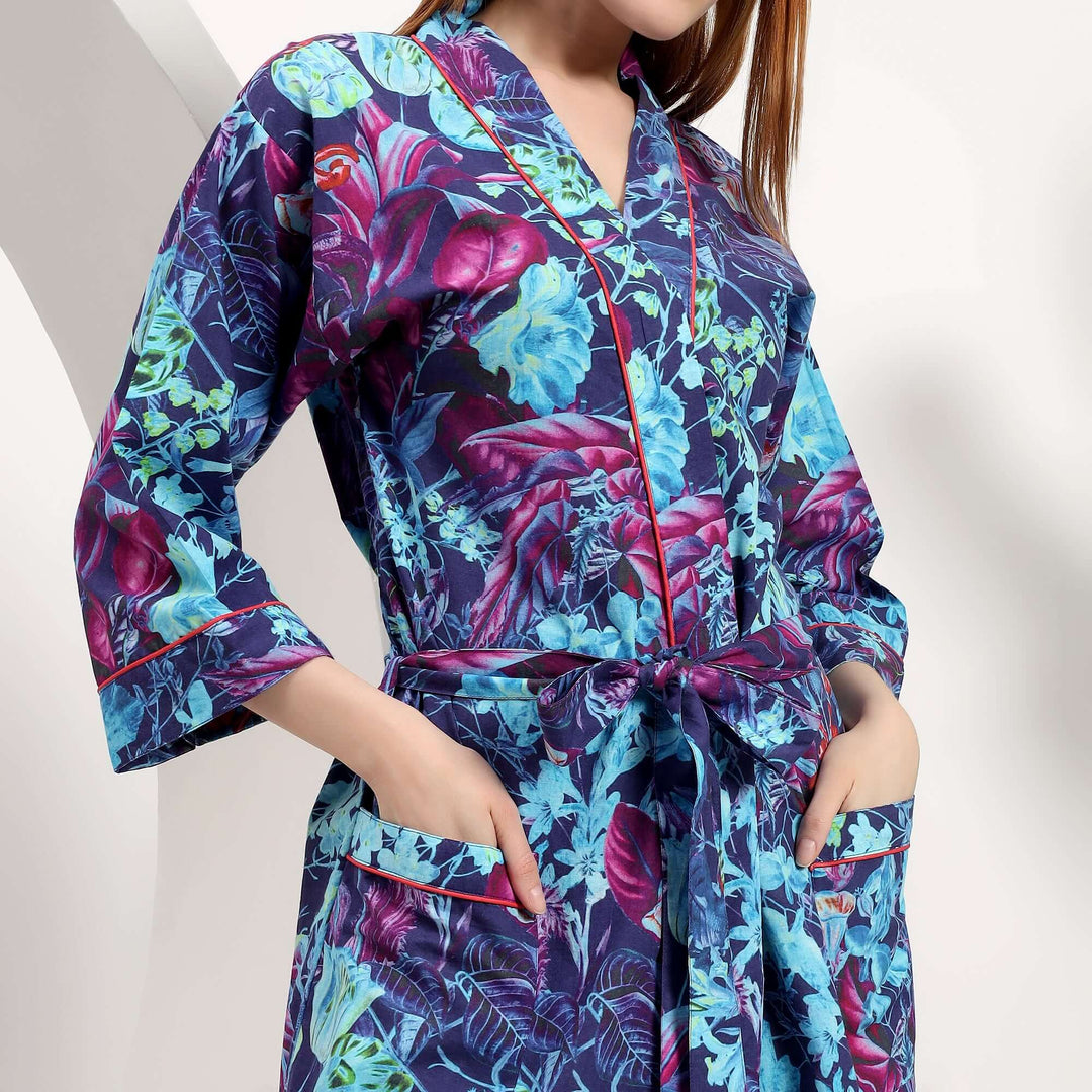 Robe for women Indian cotton abaya caftan dress tropical print - Dressing gown floral moroccan caftan style Indolibas