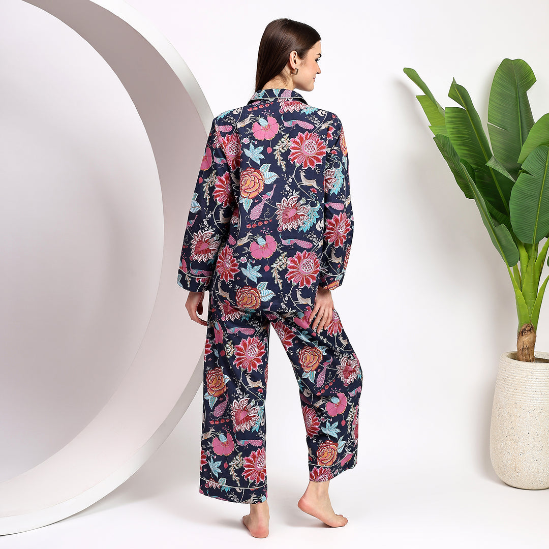 Soft floral cotton pajamas – block print PJ set for women