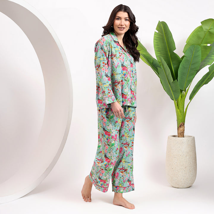 Soft cotton floral print PJ set – comfortable block print sleepwear