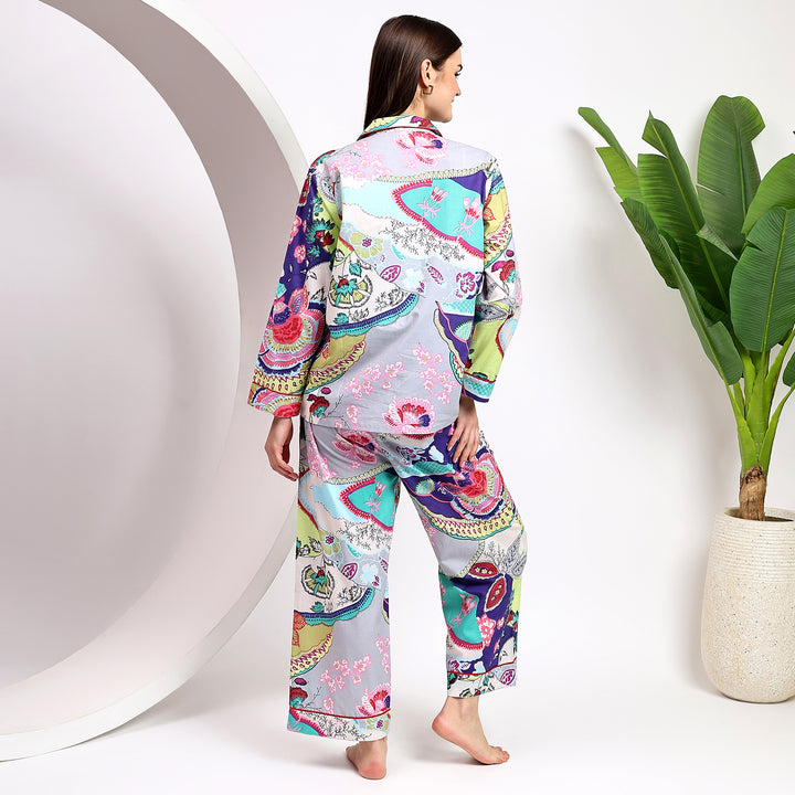 Soft cotton PJs for women – floral block print Indian pajama set