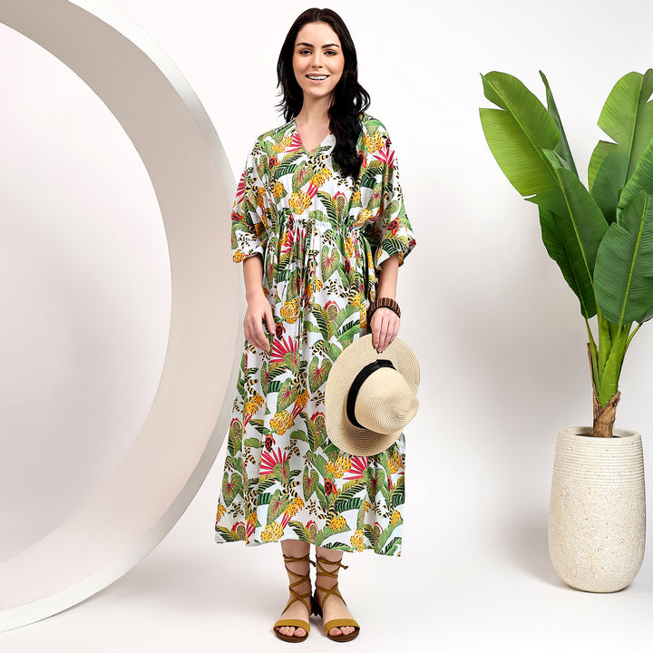 Tropical Print Cotton Caftan – Indian Block Prints Kaftan Dress