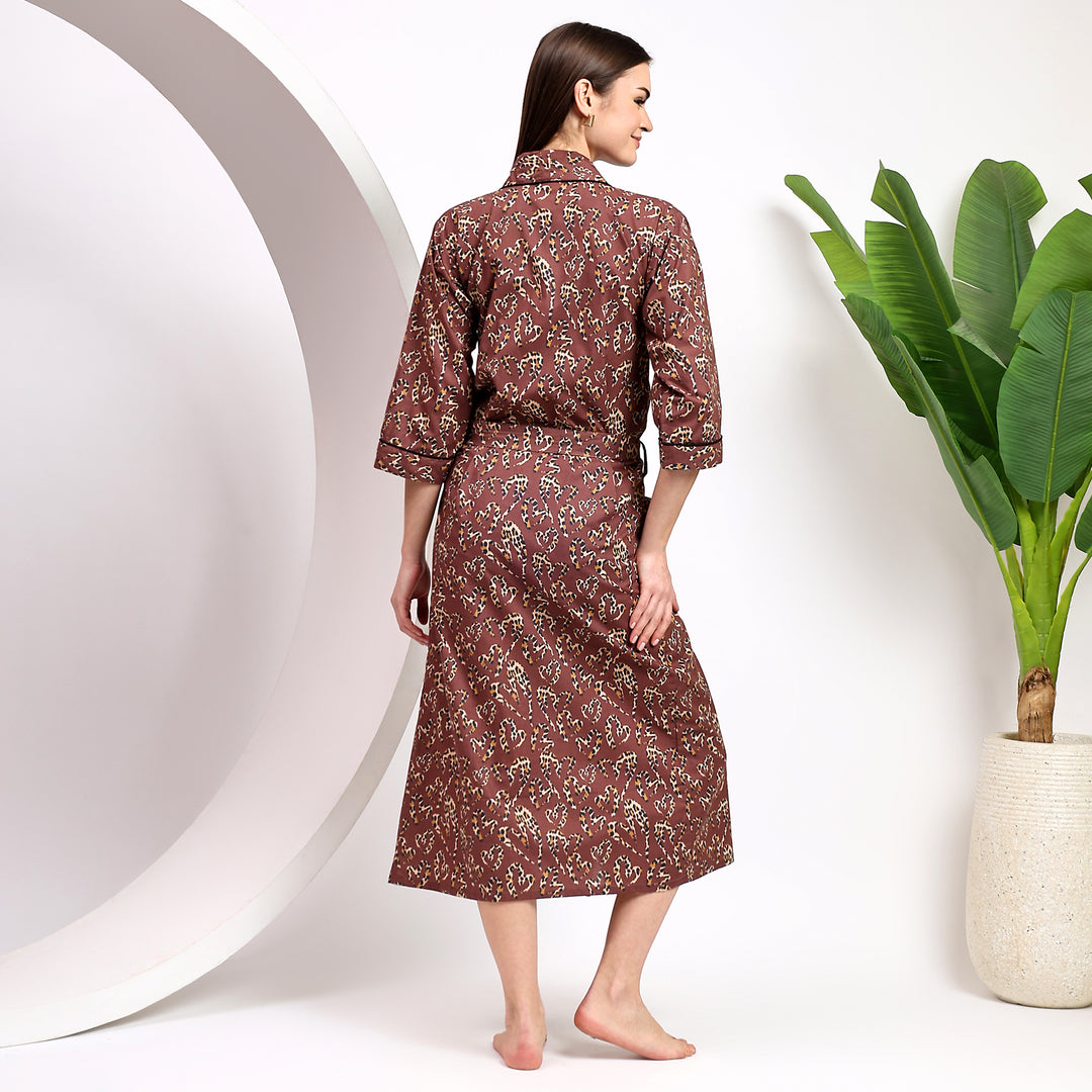 Handmade leopard print cotton robe – women’s kimono loungewear
