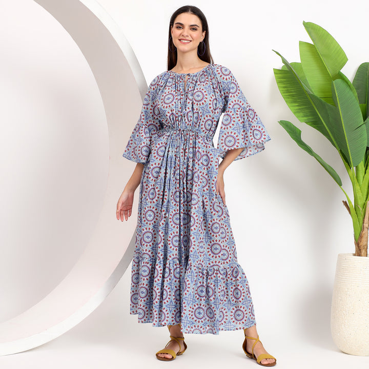 Front View of Handblock Cotton Maxi Dress