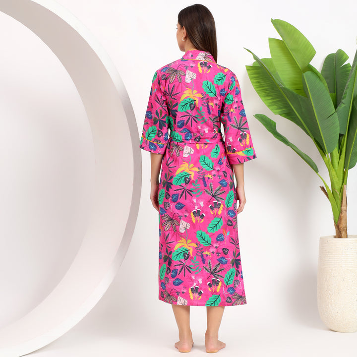 Women's kimono cardigan styled as a loungewear cover-up