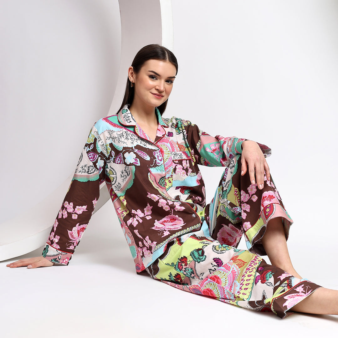 Floral Print Pajama Set – Block Print Cotton PJs & Pajamas for Women