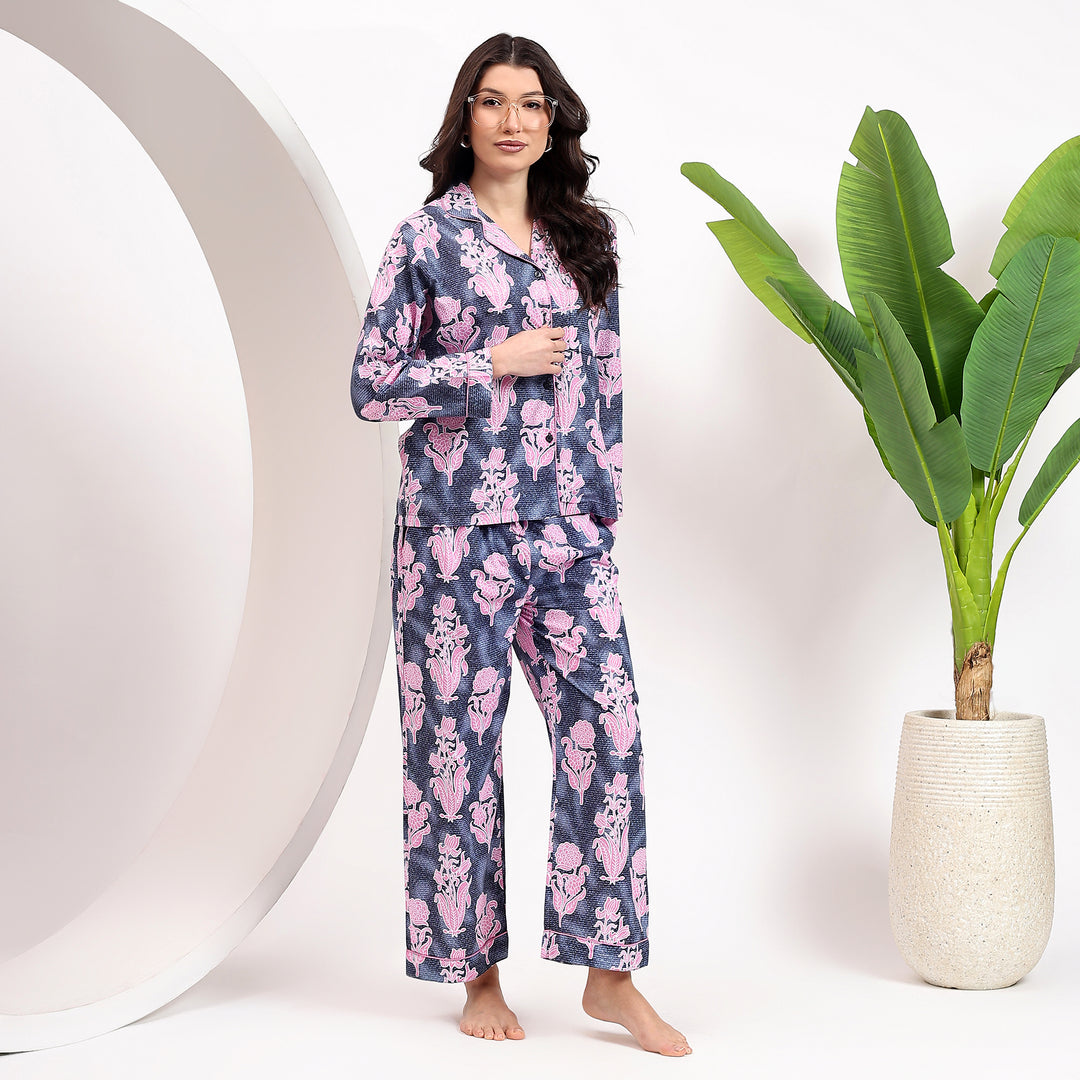 Indigo Blue Family Pajama Set – Block Print Cotton PJs for Women