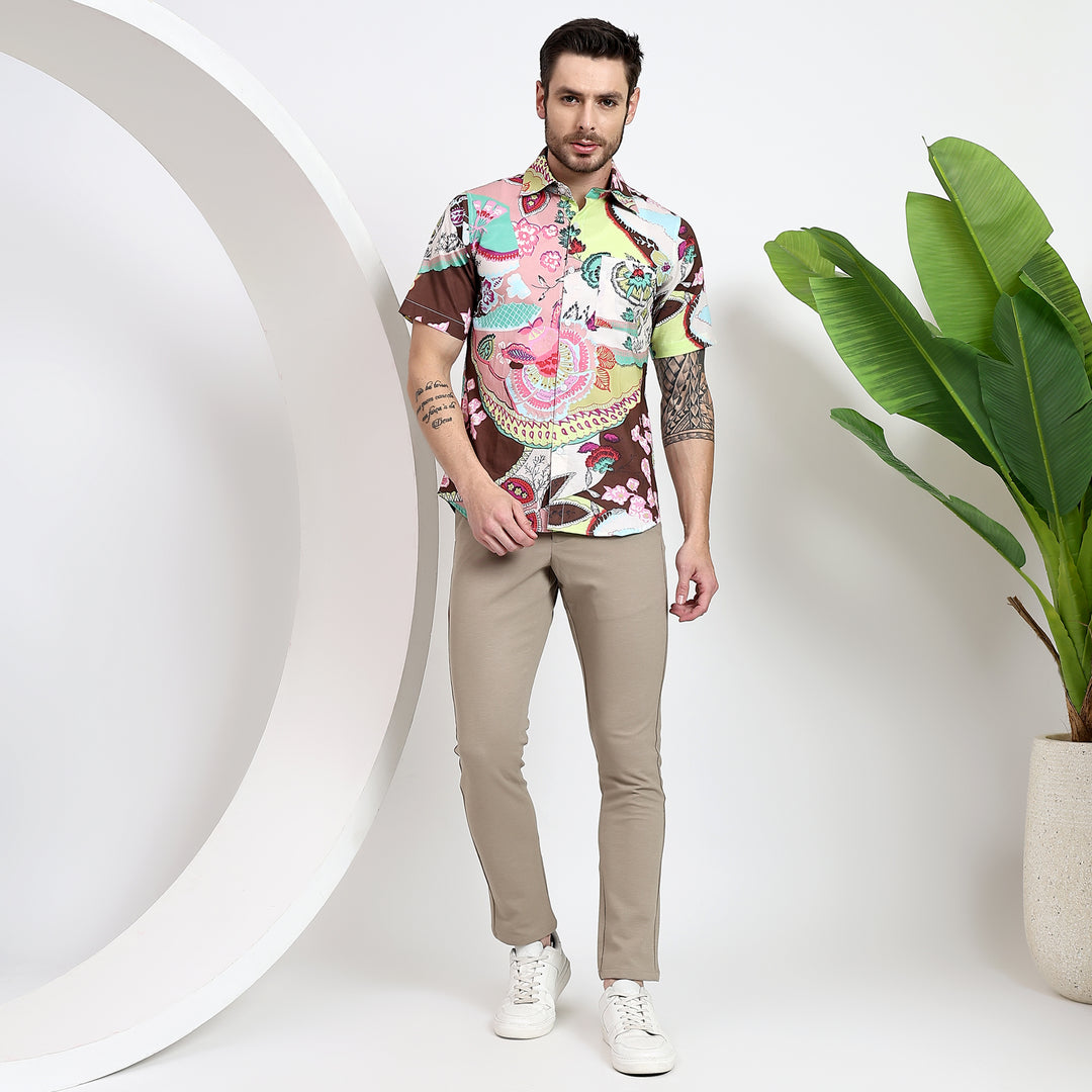 Exotic tropical print shirt for men, perfect for beach or casual gatherings.