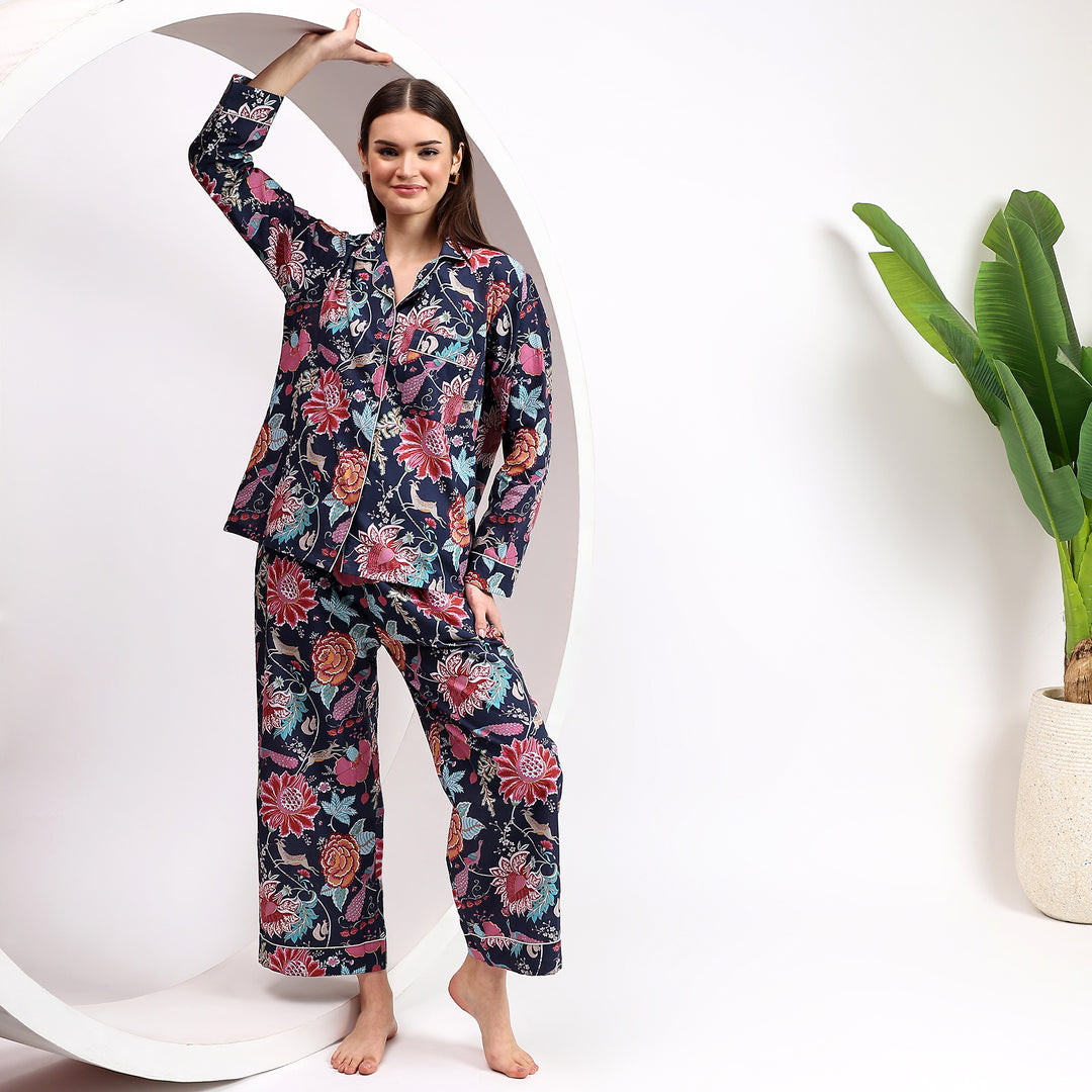 Handmade cotton floral block print pajamas – women’s PJ set