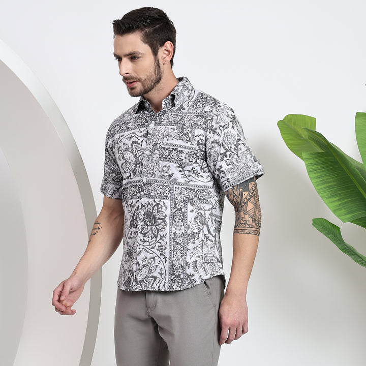 Men’s gray shirt with short sleeves, perfect for casual or office wear