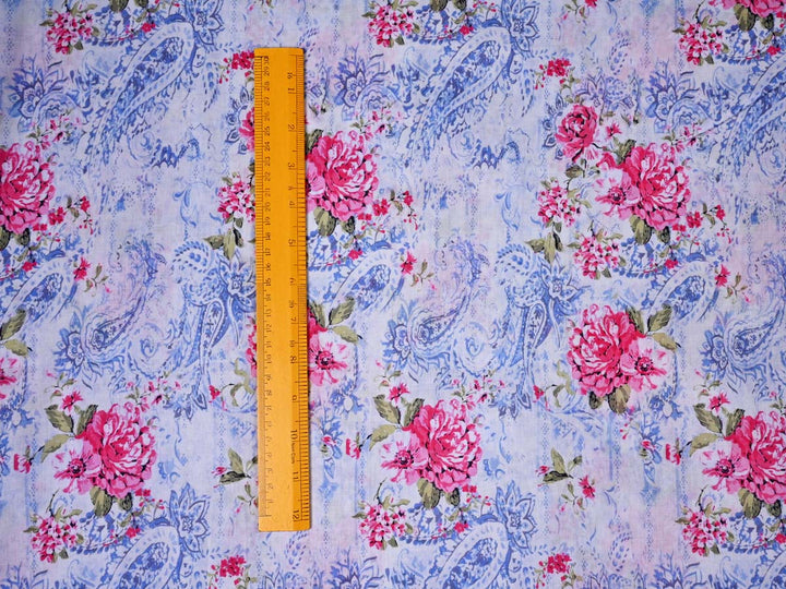 Pink and Blue Retro Floral Textiles