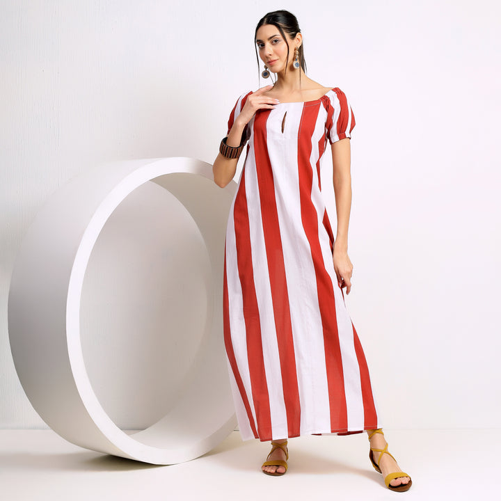 Red and white Striped Dress