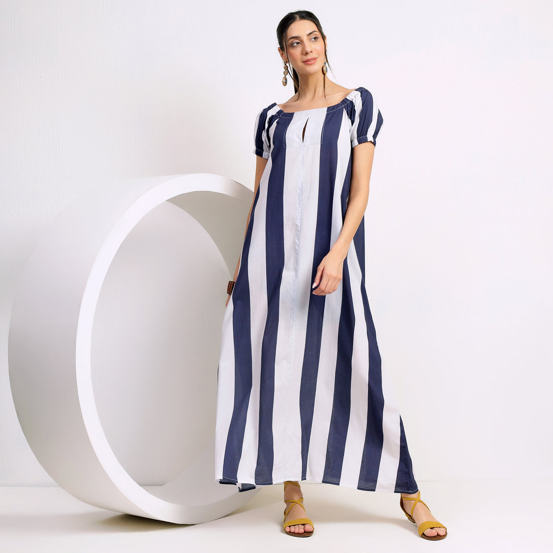 Striped Maxi Dress Blue and White