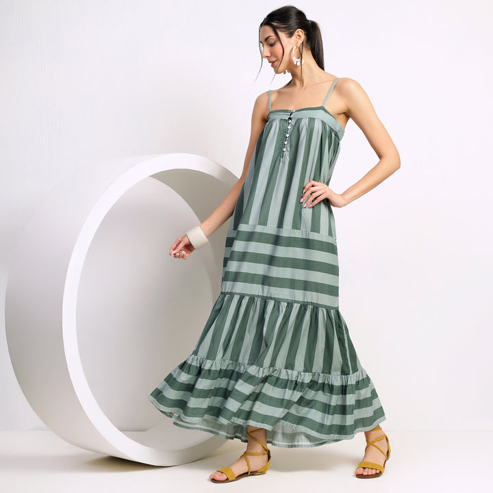 Sleeveless Maxi With Adjustable Straps In Tiered Style