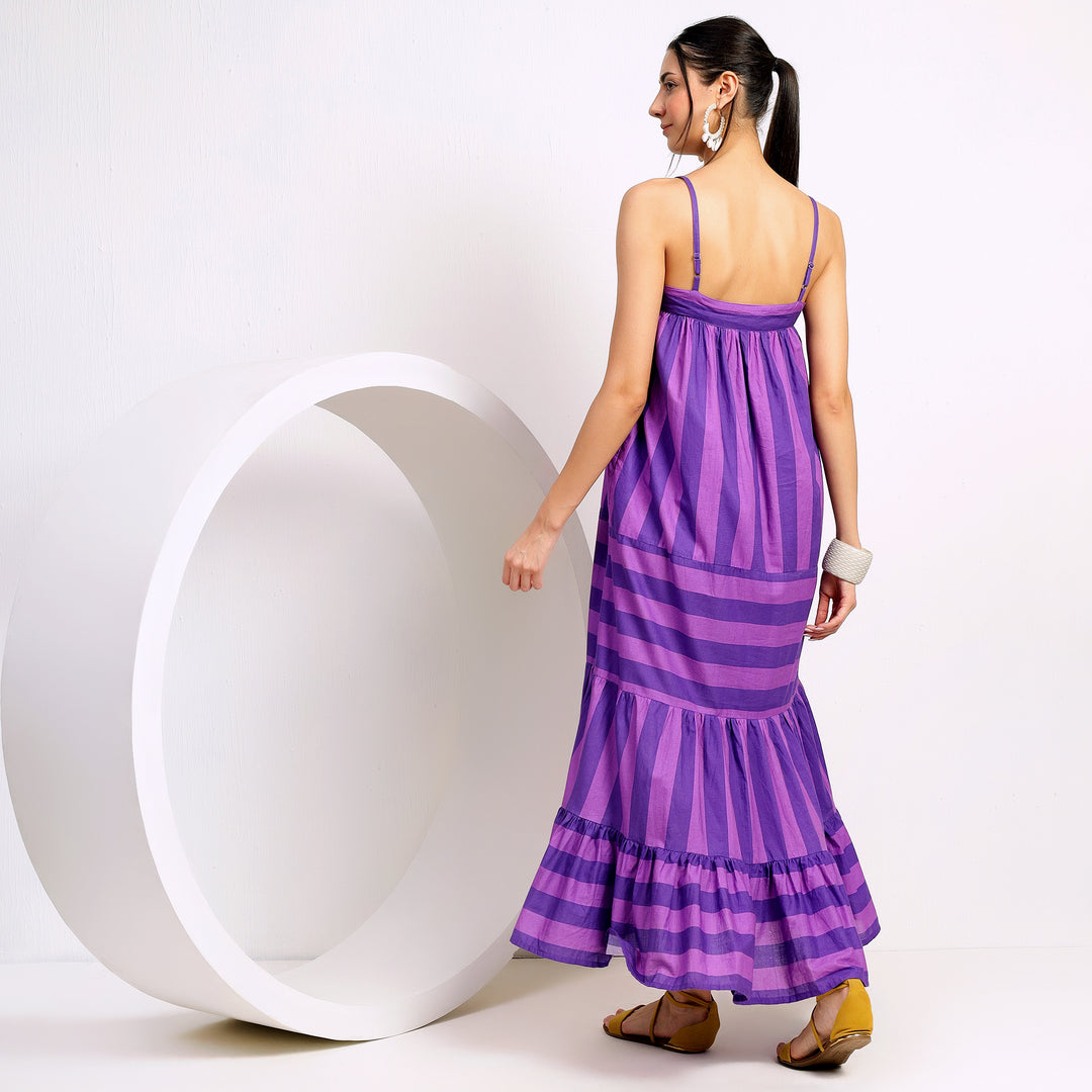 Lavender Lines: Women's Purple Striped Halter Dress