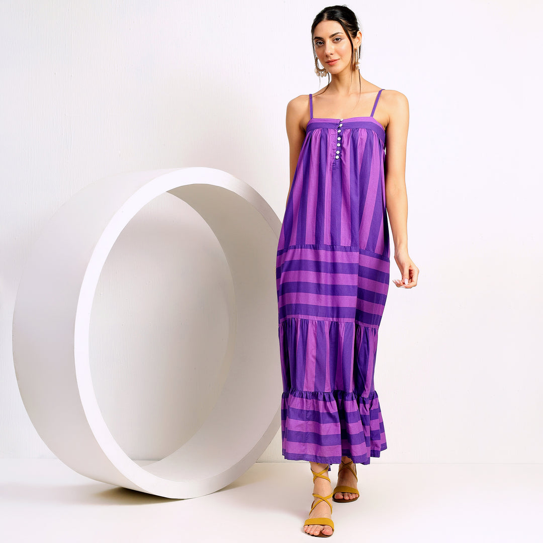 Lavender Lines: Women's Purple Striped Halter Dress