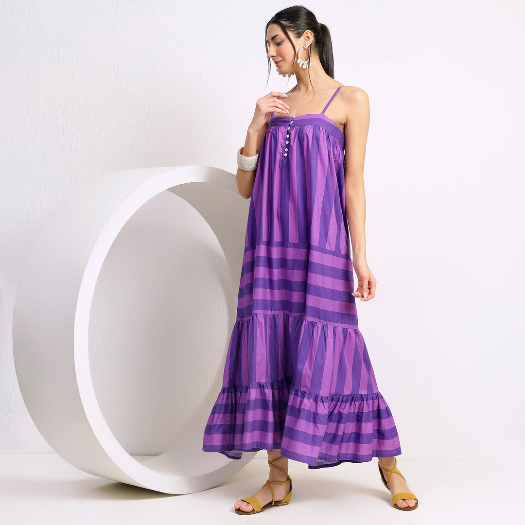 Lavender Lines: Women's Purple Striped Halter Dress