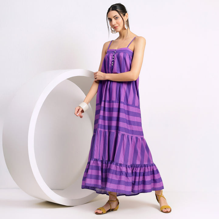 Lavender Lines: Women's Purple Striped Halter Dress