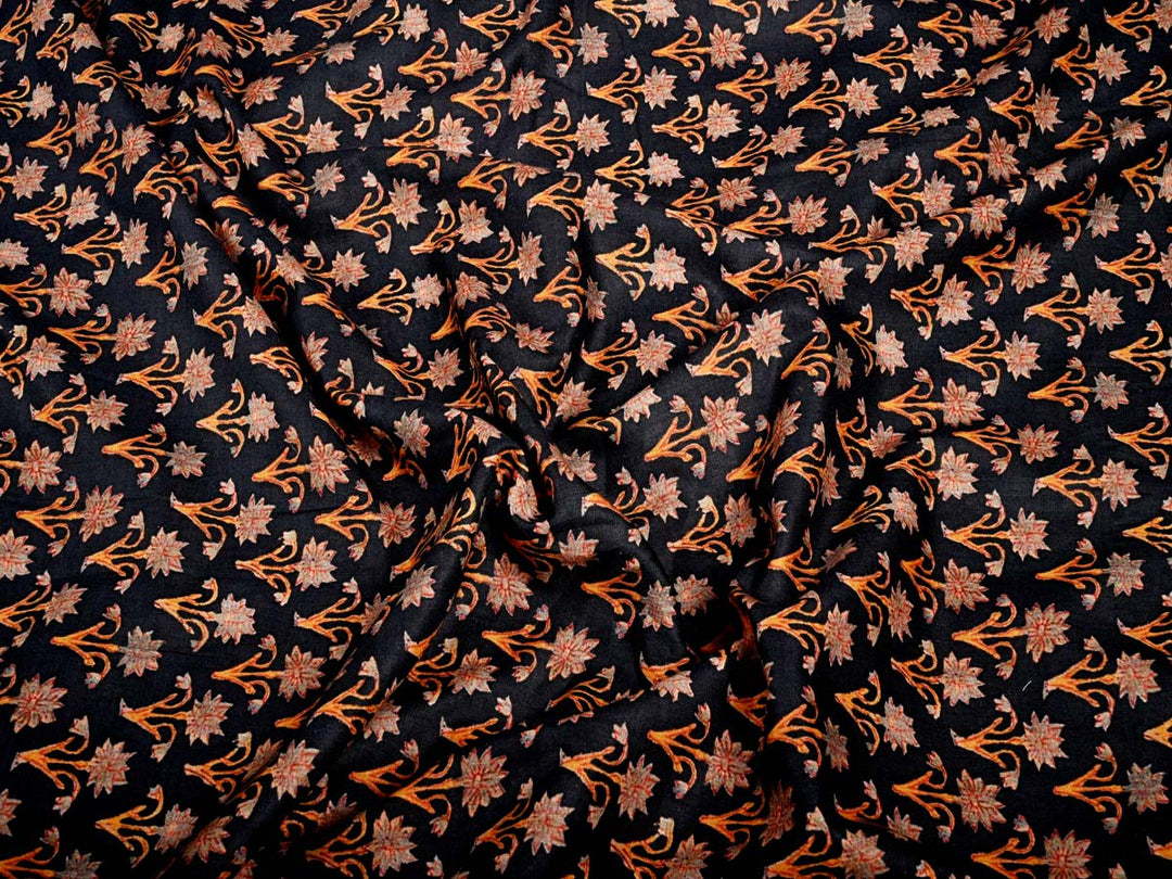 orange floral cotton clothes fabric