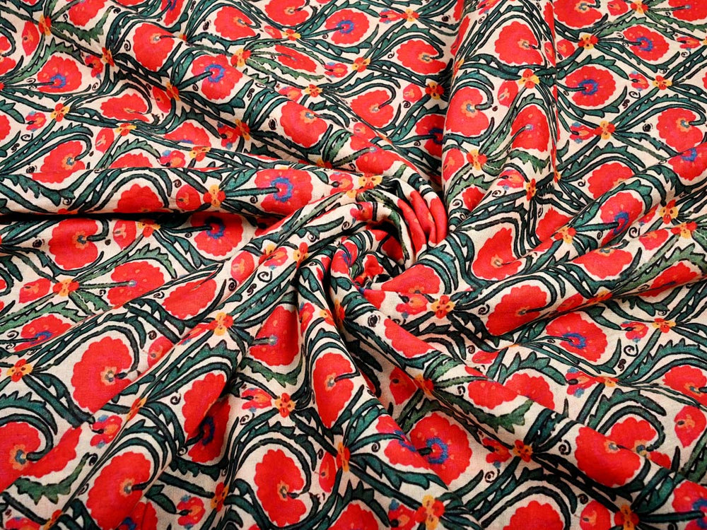 floral red printed fabrics