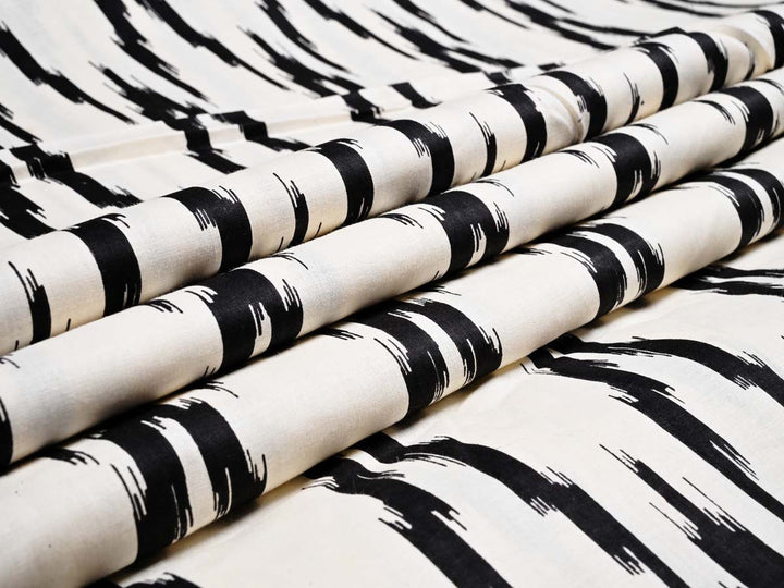 black ikat print fabric