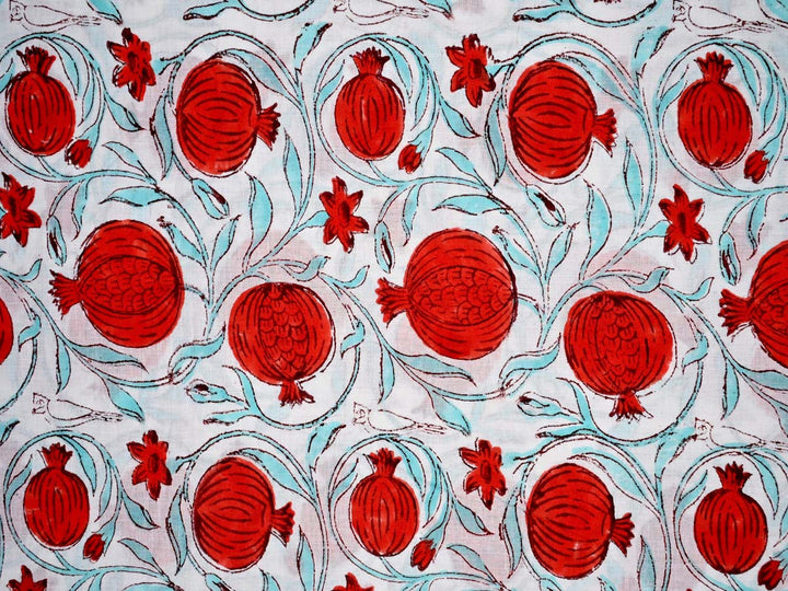 red printed cotton block fabric