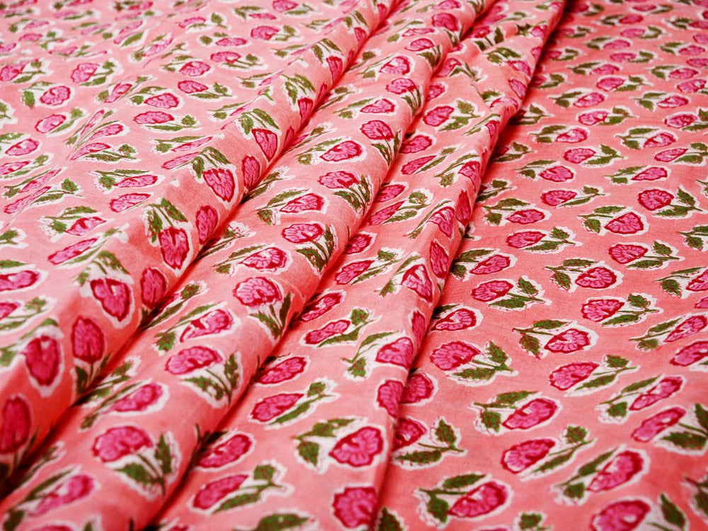 floral pink cotton dress fabric