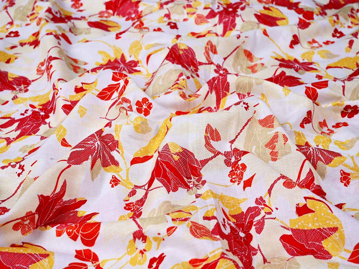 red printed cotton dress fabric