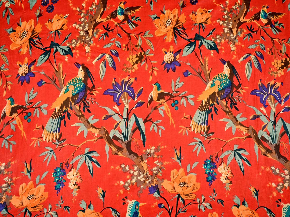 indian birds print fabric cotton